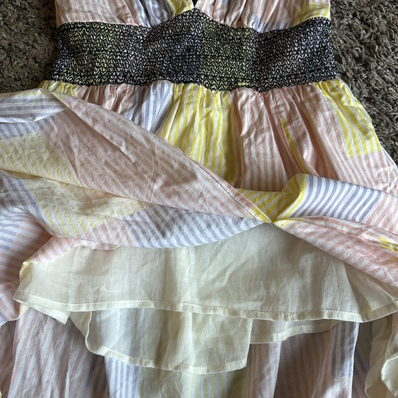 Urban Outfitters Liliana Side Slit Midi Dress Puff Sleeve patchwork striped Sz M - Picture 11 of 16